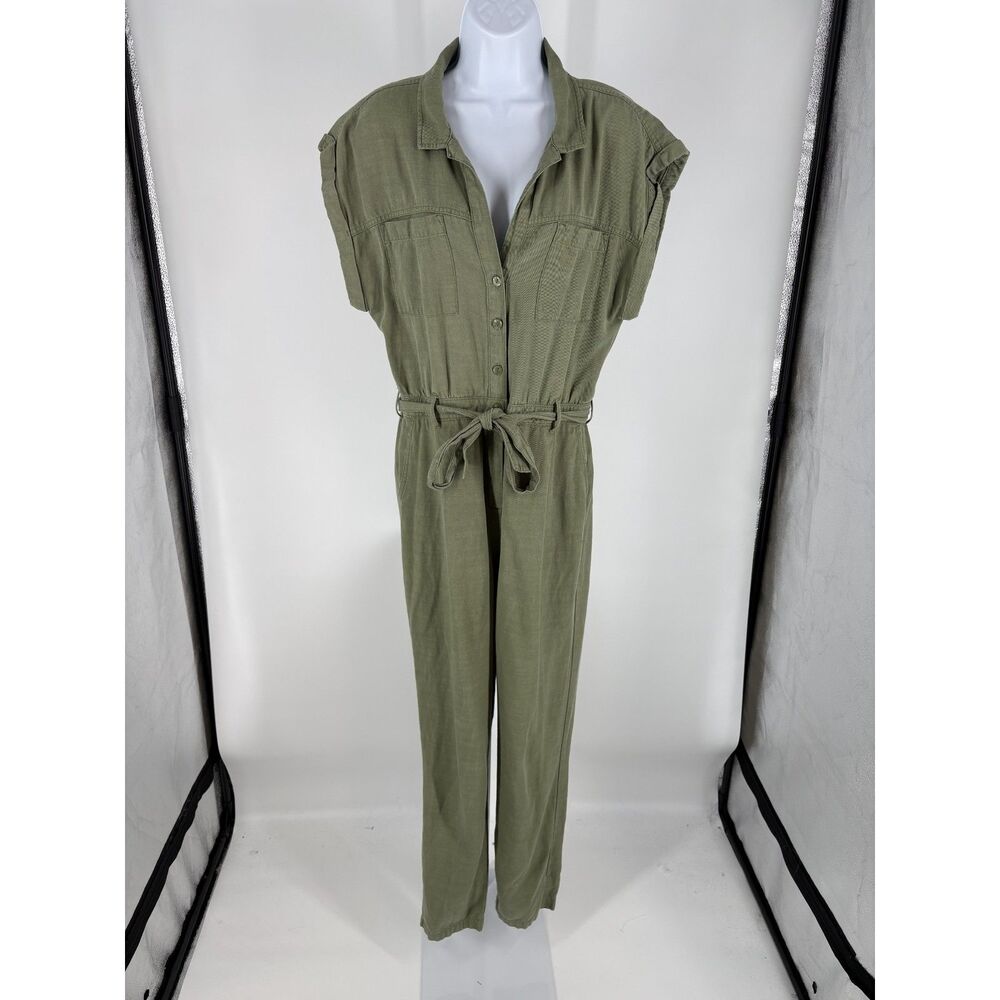 Olive Green Utility Jumpsuit Women’s Tie Waist Sleeveless Cargo Style Romper